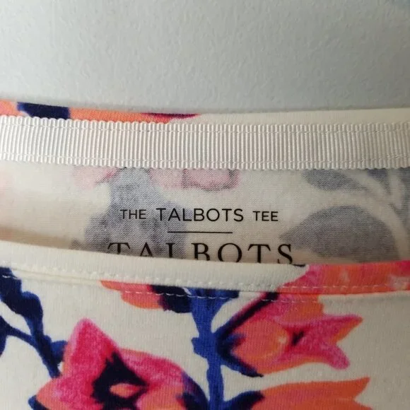 Talbots 3/4 Sleeve Coral & Blue Floral Shirt XLp Extra Large Petite - Picture 4 of 7